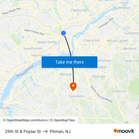 29th St & Poplar St to Pitman, NJ map