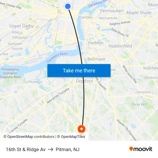 16th St & Ridge Av to Pitman, NJ map