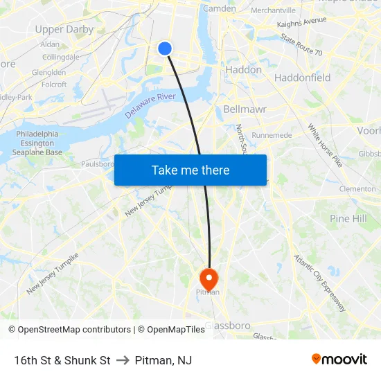 16th St & Shunk St to Pitman, NJ map