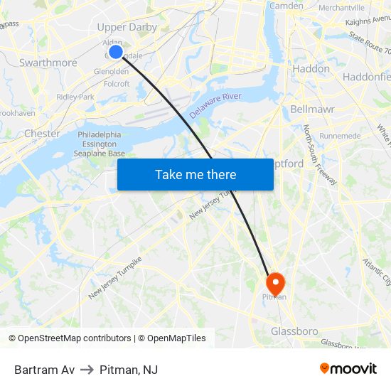 Bartram Av to Pitman, NJ map