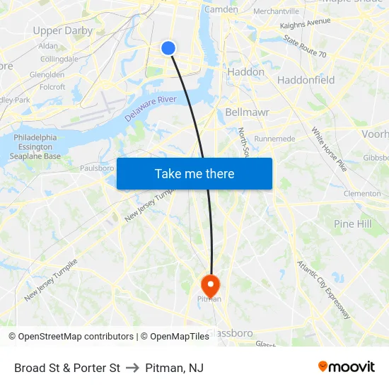 Broad St & Porter St to Pitman, NJ map