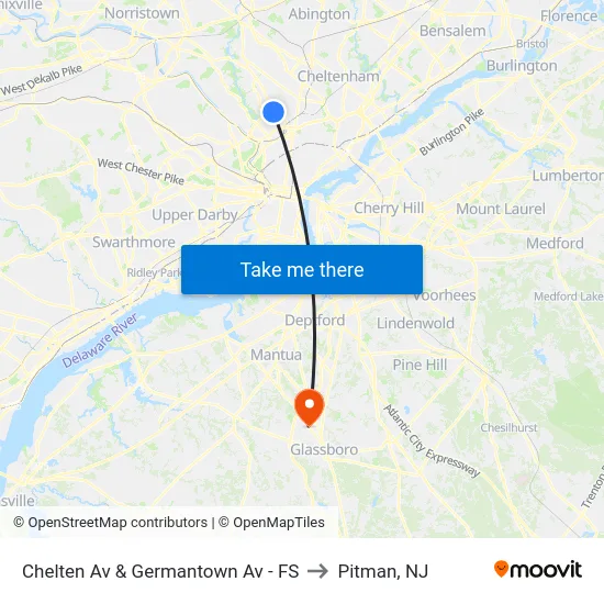Chelten Av & Germantown Av - FS to Pitman, NJ map