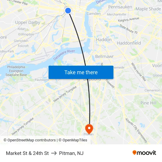 Market St & 24th St to Pitman, NJ map