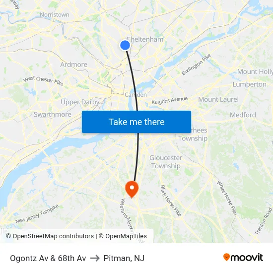 Ogontz Av & 68th Av to Pitman, NJ map