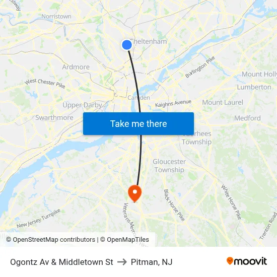 Ogontz Av & Middletown St to Pitman, NJ map