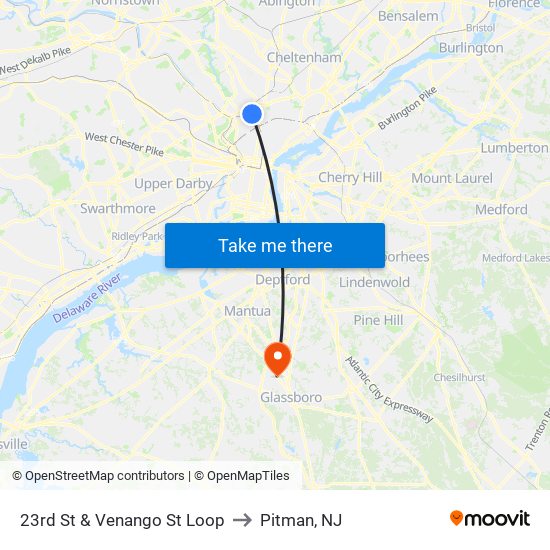 23rd St & Venango St Loop to Pitman, NJ map