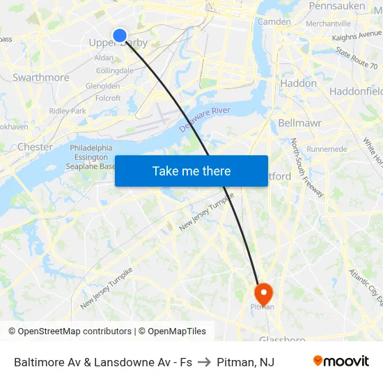 Baltimore Av & Lansdowne Av - Fs to Pitman, NJ map
