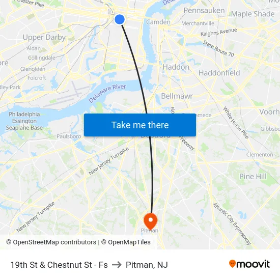 19th St & Chestnut St - Fs to Pitman, NJ map