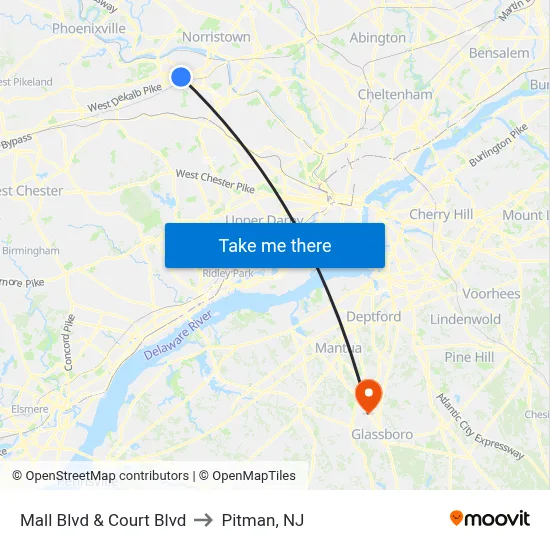 Mall Blvd & Court Blvd to Pitman, NJ map