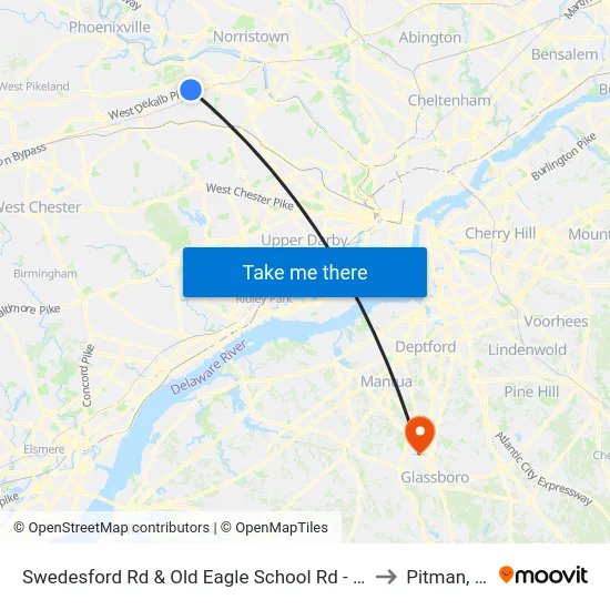 Swedesford Rd & Old Eagle School Rd - Mbns to Pitman, NJ map