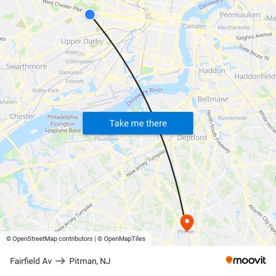 Fairfield Av to Pitman, NJ map