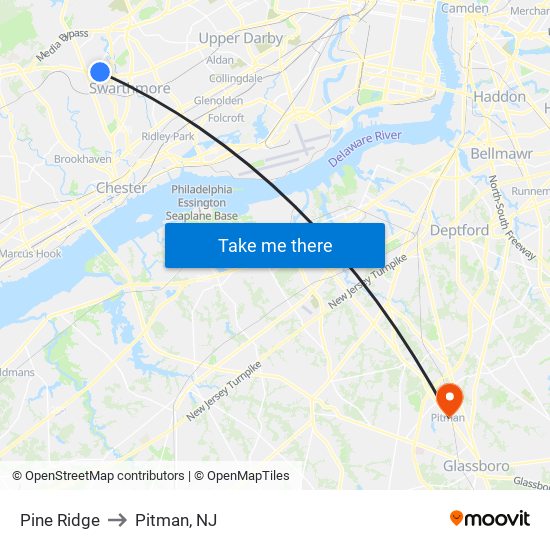 Pine Ridge to Pitman, NJ map