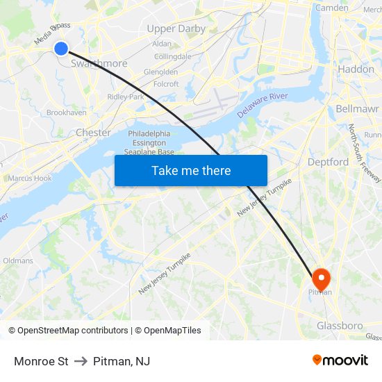 Monroe St to Pitman, NJ map