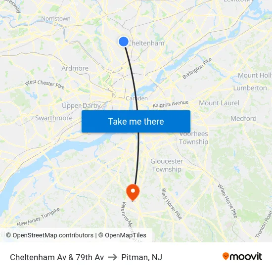 Cheltenham Av & 79th Av to Pitman, NJ map