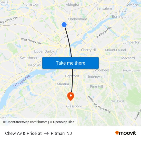 Chew Av & Price St to Pitman, NJ map