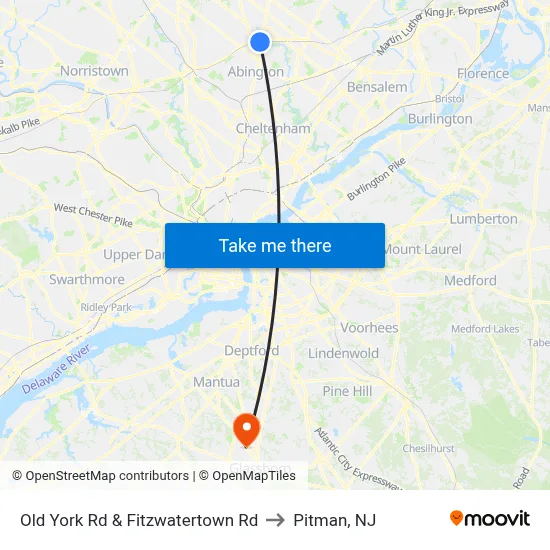Old York Rd & Fitzwatertown Rd to Pitman, NJ map