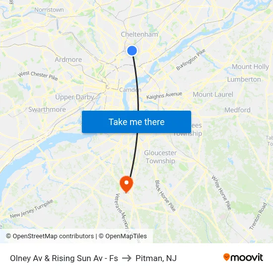Olney Av & Rising Sun Av - Fs to Pitman, NJ map