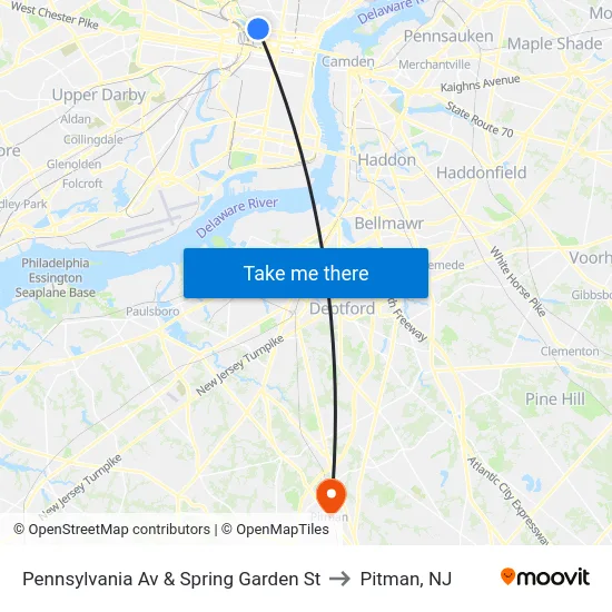 Pennsylvania Av & Spring Garden St to Pitman, NJ map