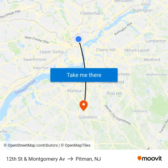 12th St & Montgomery Av to Pitman, NJ map