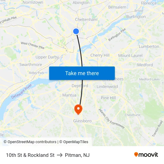 10th St & Rockland St to Pitman, NJ map