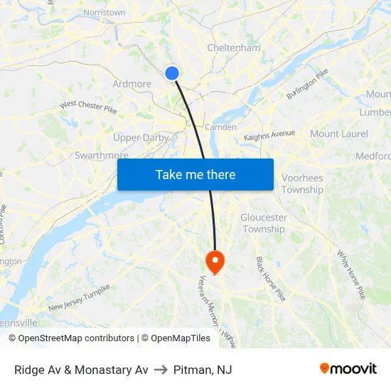 Ridge Av & Monastary Av to Pitman, NJ map