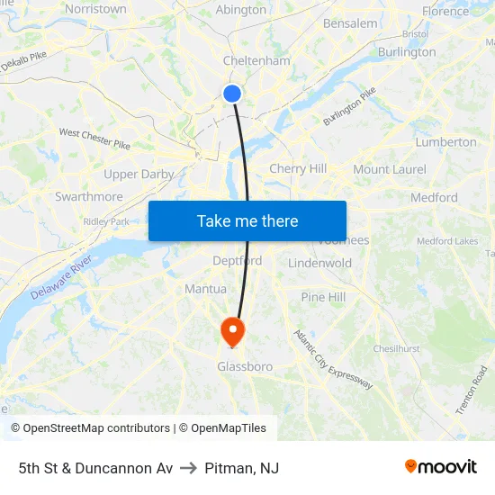 5th St & Duncannon Av to Pitman, NJ map