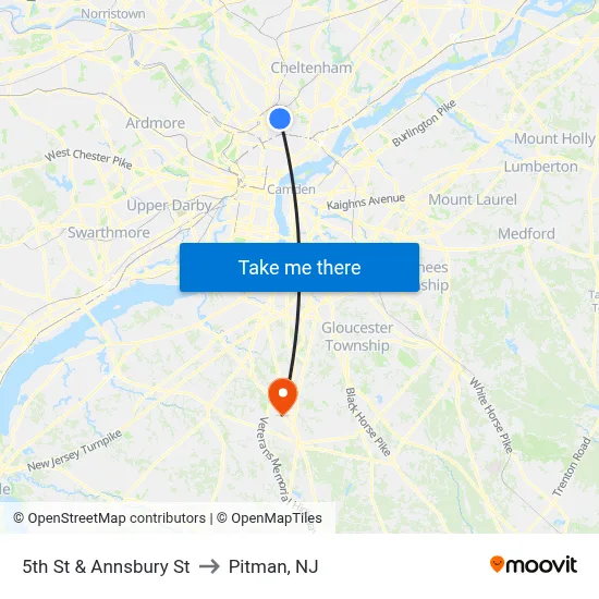 5th St & Annsbury St to Pitman, NJ map