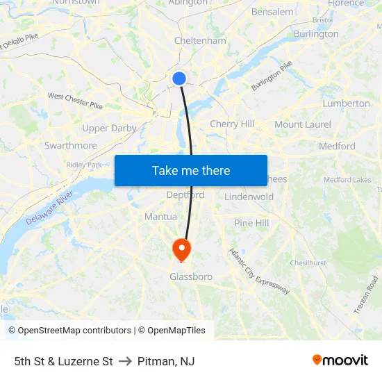 5th St & Luzerne St to Pitman, NJ map