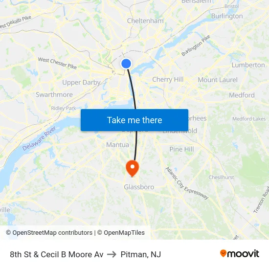 8th St & Cecil B Moore Av to Pitman, NJ map