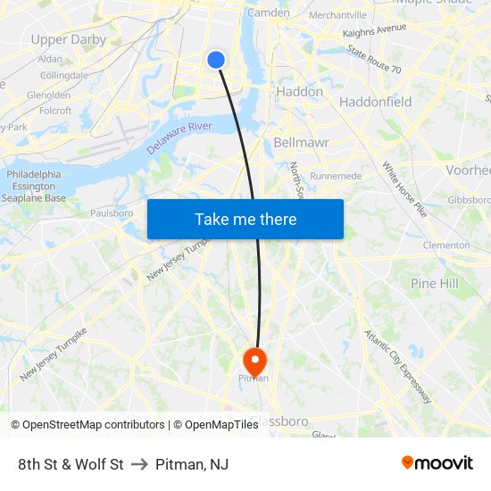 8th St & Wolf St to Pitman, NJ map