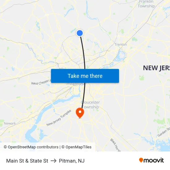 Main St & State St to Pitman, NJ map