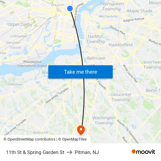 11th St & Spring Garden St to Pitman, NJ map