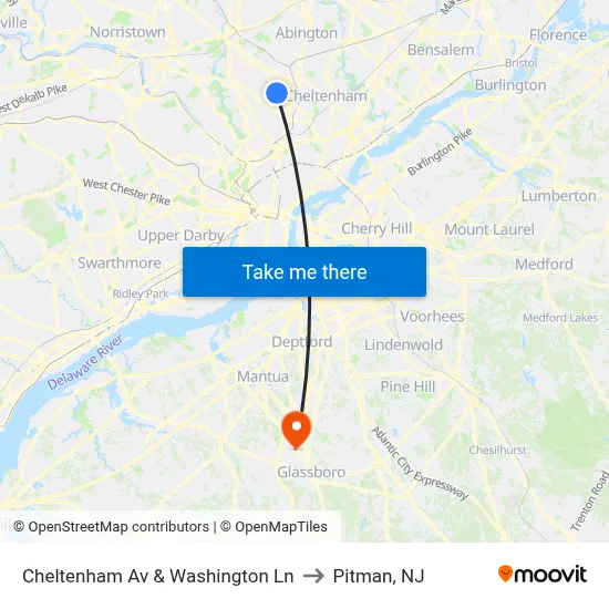 Cheltenham Av & Washington Ln to Pitman, NJ map