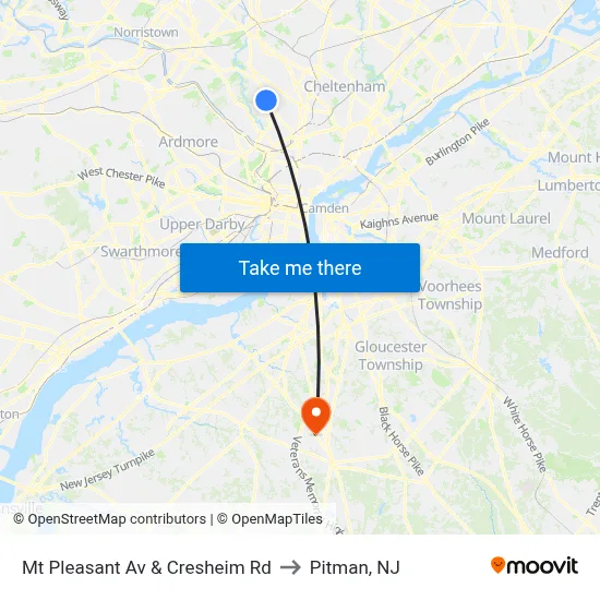 Mt Pleasant Av & Cresheim Rd to Pitman, NJ map