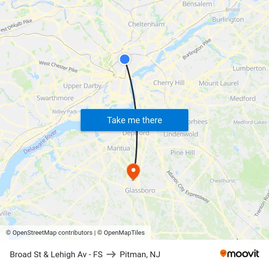 Broad St & Lehigh Av - FS to Pitman, NJ map