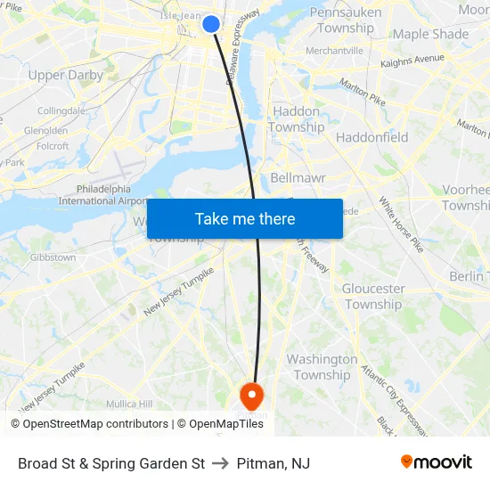 Broad St & Spring Garden St to Pitman, NJ map