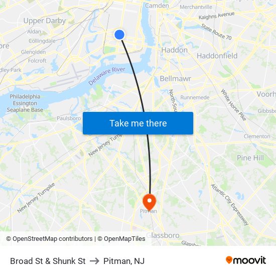 Broad St & Shunk St to Pitman, NJ map