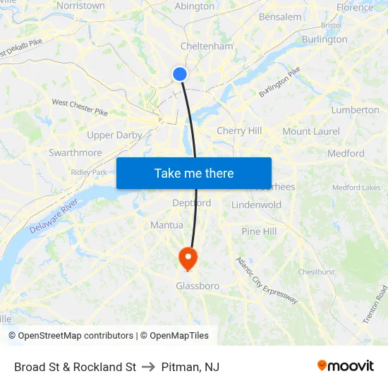 Broad St & Rockland St to Pitman, NJ map