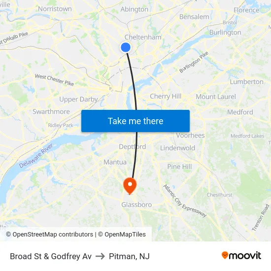 Broad St & Godfrey Av to Pitman, NJ map