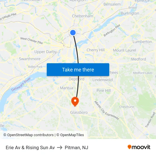 Erie Av & Rising Sun Av to Pitman, NJ map