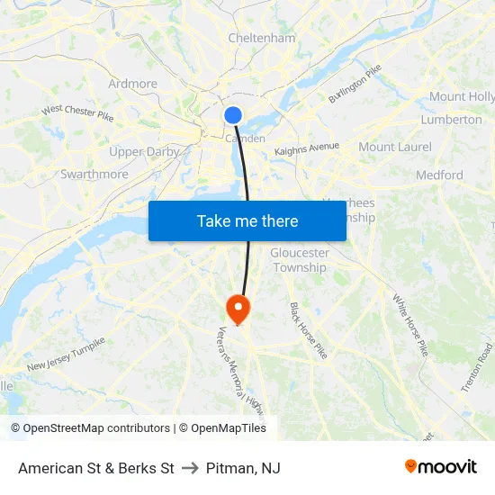 American St & Berks St to Pitman, NJ map