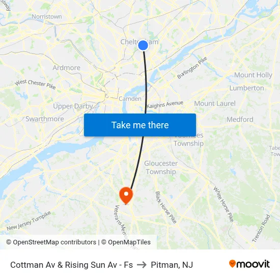 Cottman Av & Rising Sun Av - Fs to Pitman, NJ map