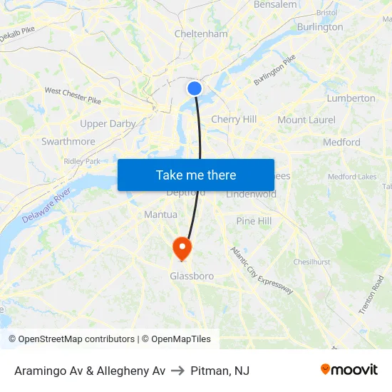 Aramingo Av & Allegheny Av to Pitman, NJ map