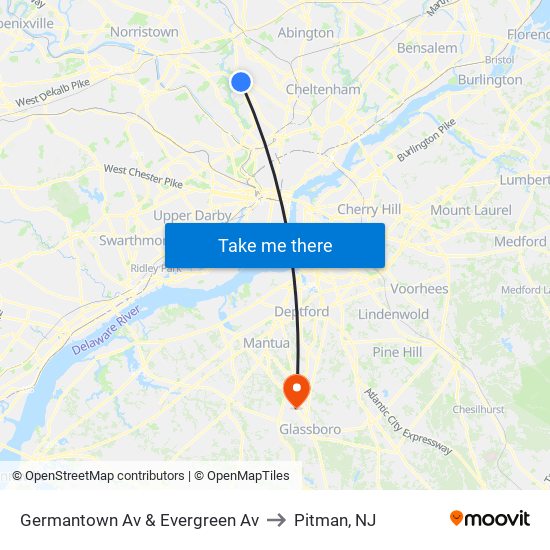 Germantown Av & Evergreen Av to Pitman, NJ map