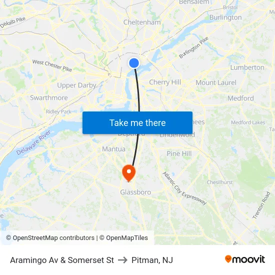 Aramingo Av & Somerset St to Pitman, NJ map
