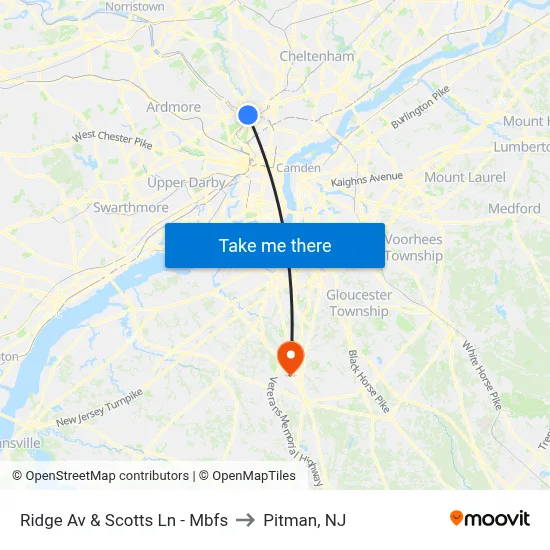 Ridge Av & Scotts Ln - Mbfs to Pitman, NJ map