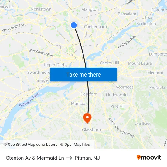 Stenton Av & Mermaid Ln to Pitman, NJ map