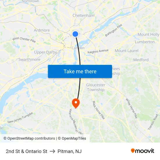 2nd St & Ontario St to Pitman, NJ map
