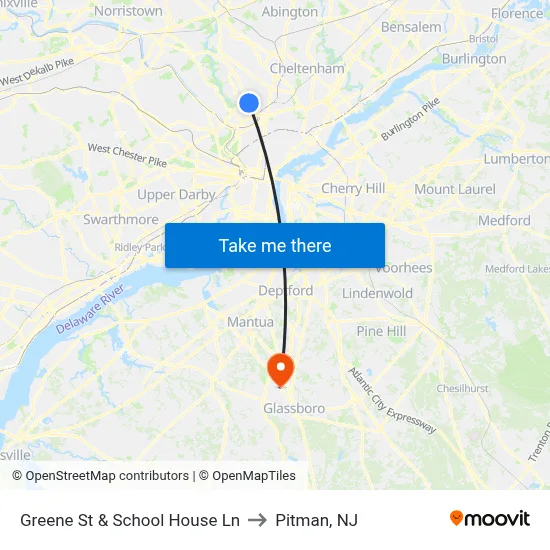 Greene St & School House Ln to Pitman, NJ map