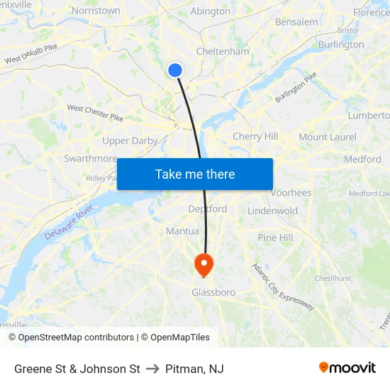 Greene St & Johnson St to Pitman, NJ map